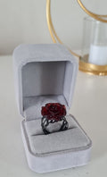 Anillo Negro con Rosa Roja 3D
